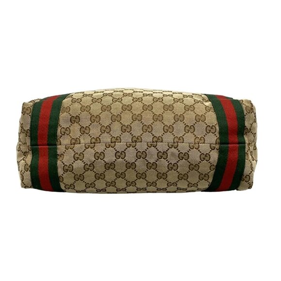 Auth GUCCI GG Pattern, Shelly (Web) 189669 Beige Brown Green Jacquard Leather - Picture 5 of 16